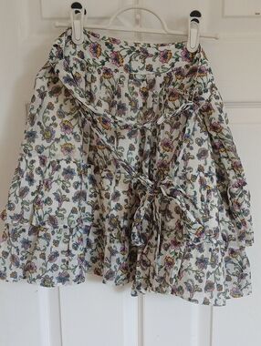 Boden White Floral Tiered Skater Skirt with Tie